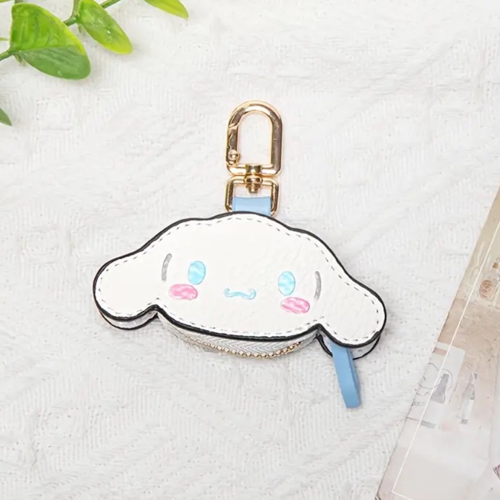 Cinnamaroll Head Mini Coin Purse Bag Charm Keychain Plaid Bow